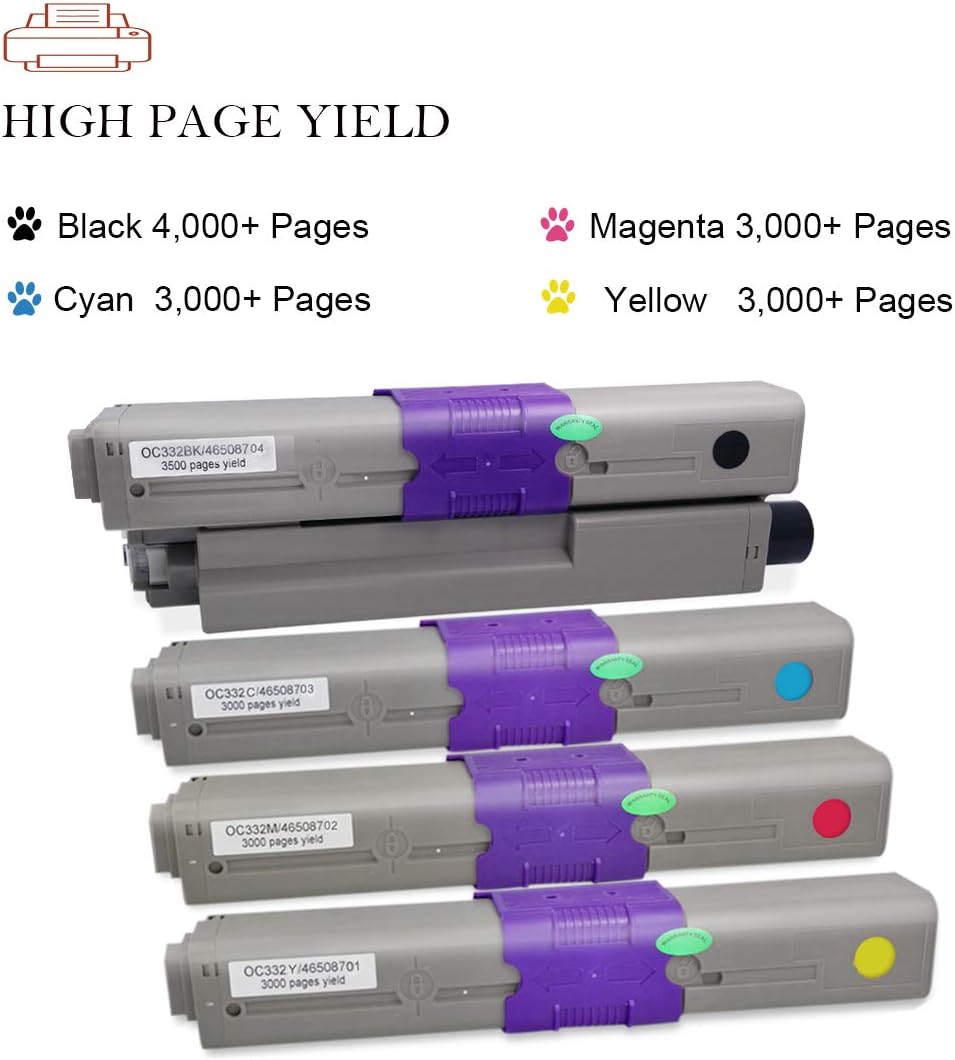 4 Pack High Yield Toner Cartridge for Oki Printers (BK/C/M/Y) N1627