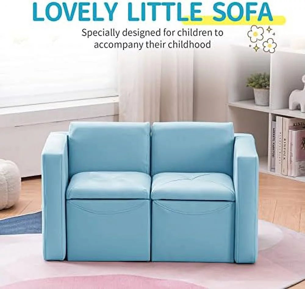 Kids 2-in-1 Double Set Sofa Convert to Table & 2 Chairs Leather Surface J5093