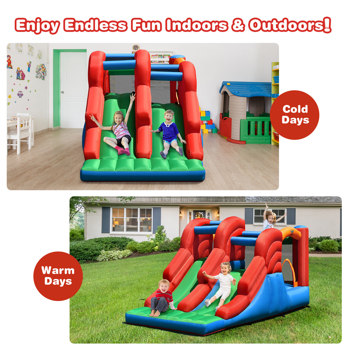 Inflatable Bounce House 3-in-1 Dual Slides Jumping Castle with Blower C265
