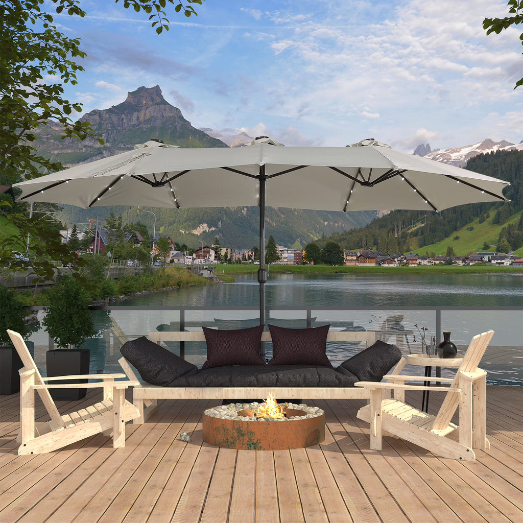 15ft Outdoor Solar Umbrella with 36 LED Patio Double-Sided Umbrella with Crank, Air-Vented Canopy, Base Included (Beige) E775649