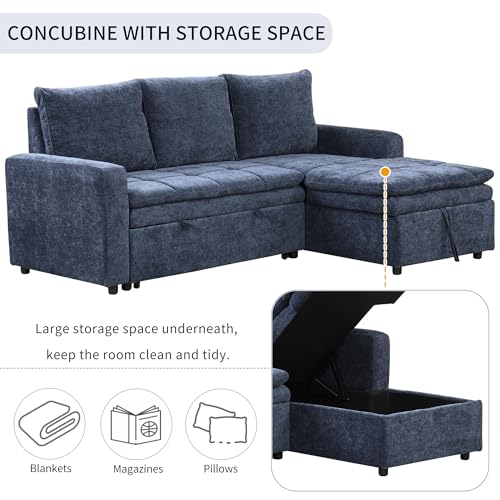 Grey 3 Seat Polyester Modular Sofa with Storage Chaise and Pullout Bed W443449