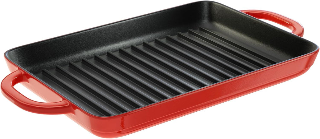 Red Enamel Cast Iron Grill Pan U101