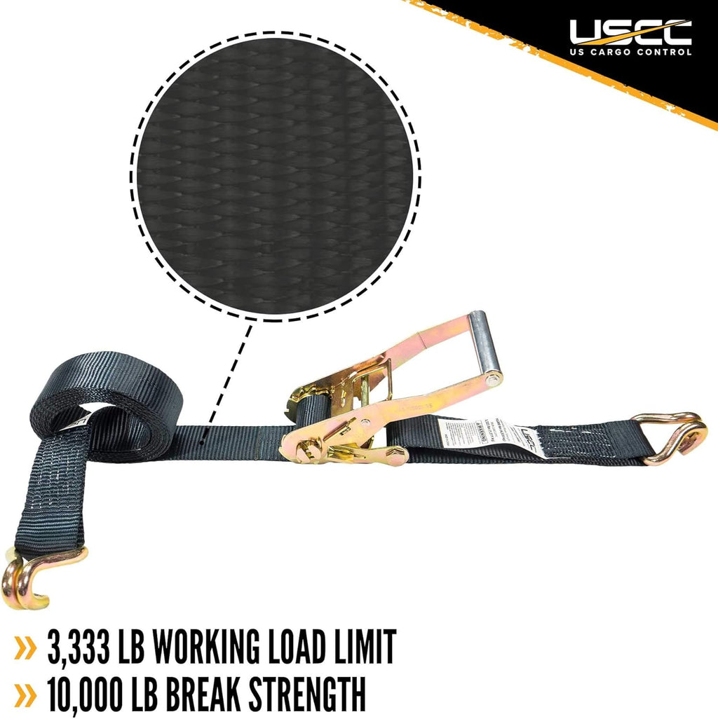 Black 2 Inch x 18 Foot Ratchet Straps with Double J Hooks, 4 Pack C525