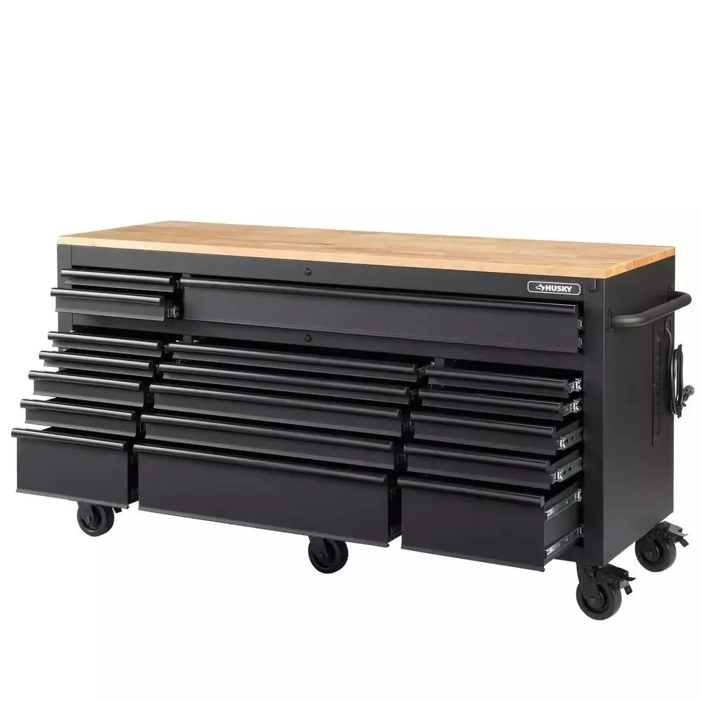72 IN. W 18-Drawer Deep Tool Chest Mobile Workbench in Matte Black with Adjustable-Height Hardwood Top K550