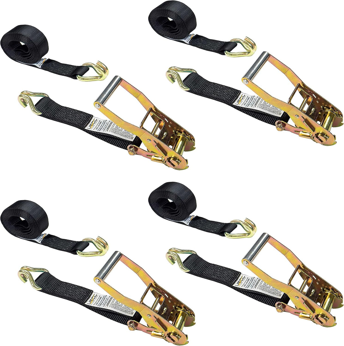 Black 2 Inch x 18 Foot Ratchet Straps with Double J Hooks, 4 Pack C525