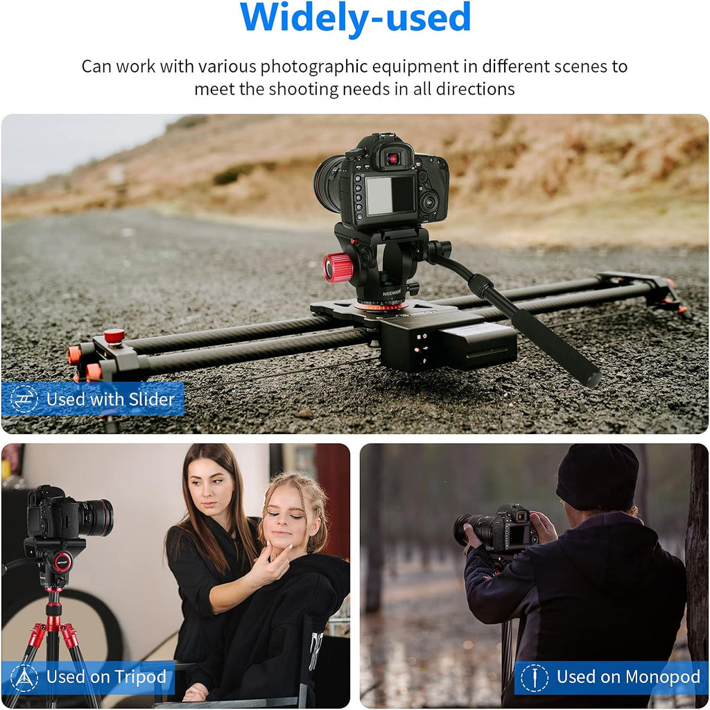 Metal Heavy Duty Video Camera Tripod Fluid Drag Pan Head with Sliding Plate and 2-Section Adjustable Handle, Load up to 11pounds/5kilograms, Pack of 2 W306