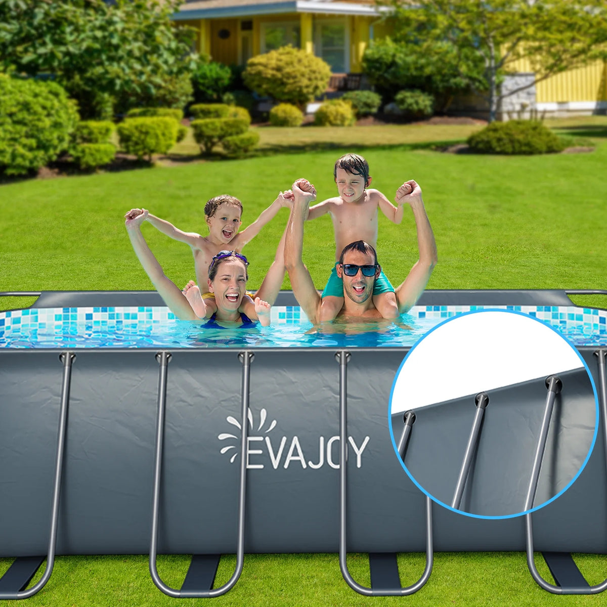 14' x 7' x 48" Rectangle Metal Frame Above Ground Swimming Pool Q747