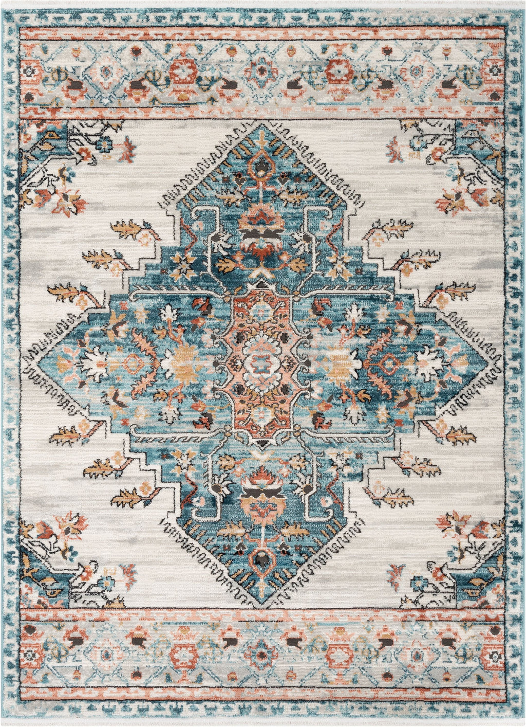 Blue Ivory Vintage Oriental Medallion Area Rug O564236