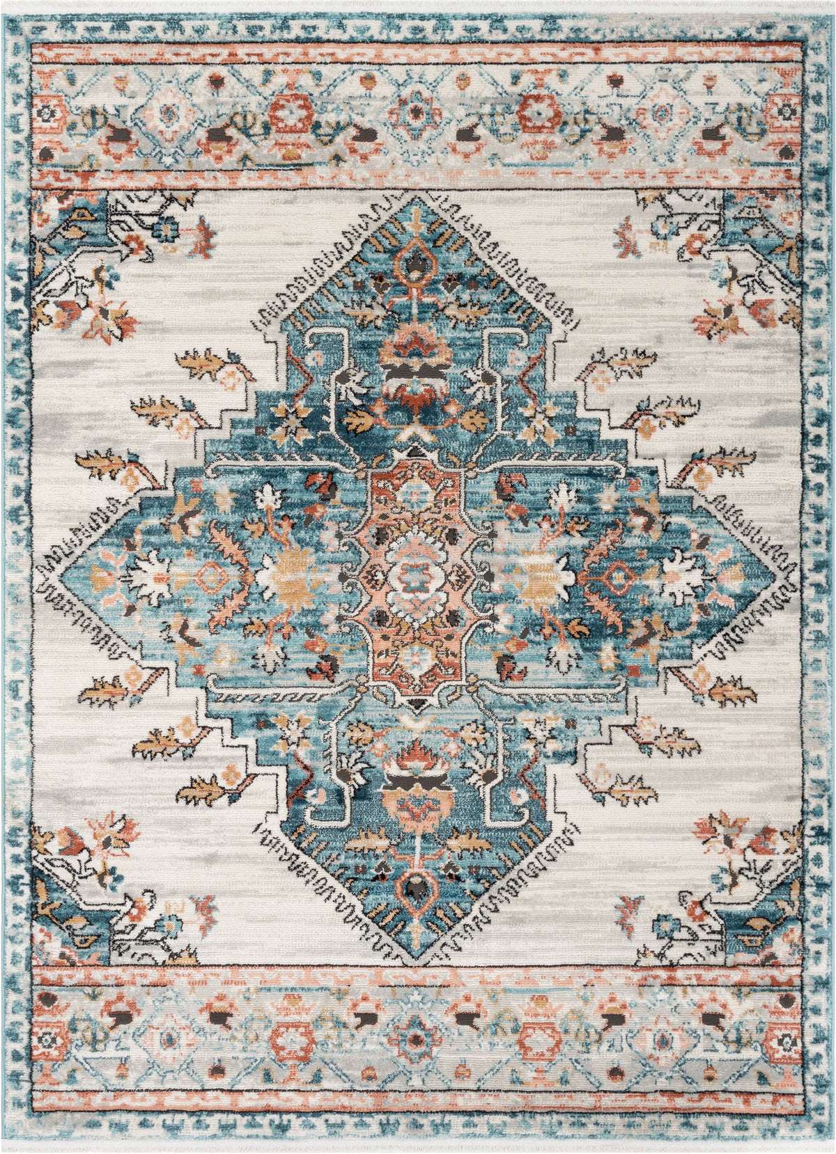 Blue Ivory Vintage Oriental Medallion Area Rug O564236