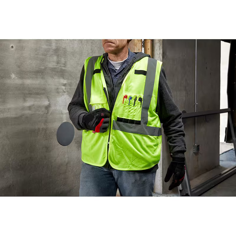 Yellow Class 2 High Visibility Safety Vest with 10 Pockets K45740
