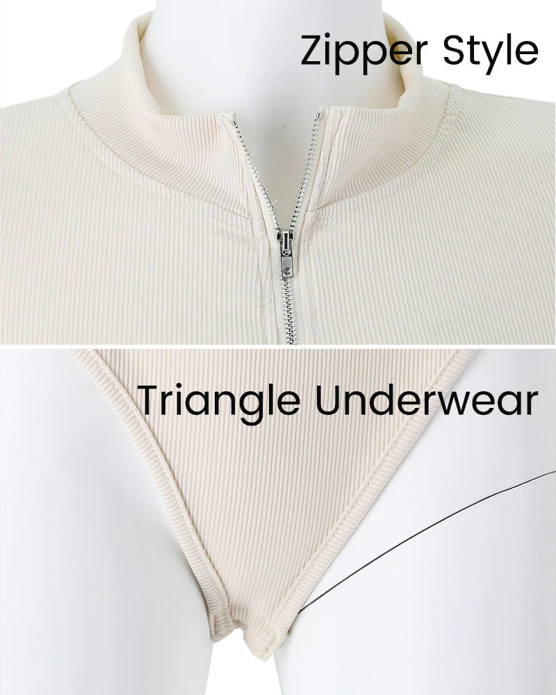 Ribbed Long Sleeve Half-Zip Bodysuit H862