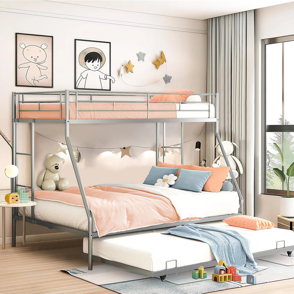 Black Metal Twin Over Twin Bunk Bed with Trundle F68713