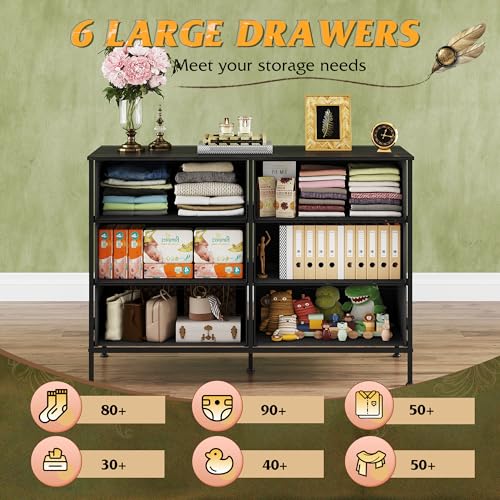 Wide 6 Drawer Fabric Storage Dresser I93695