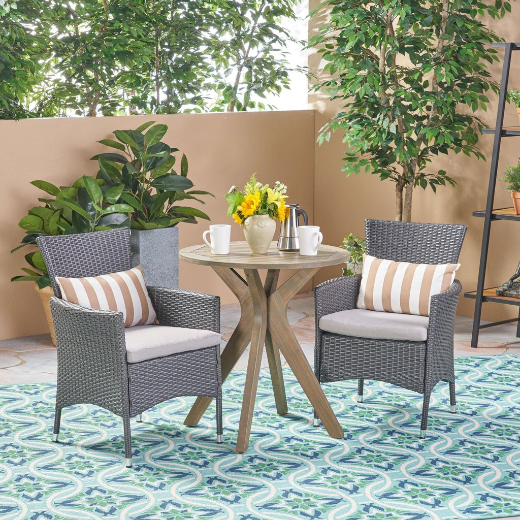 3 Piece Acacia Wood and Wicker Bistro Set A542