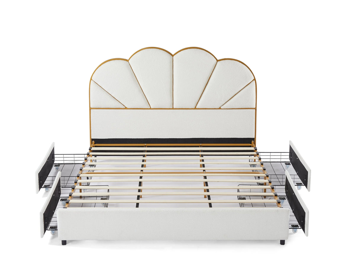 King Size Bed Frame with Drawer - White E3749