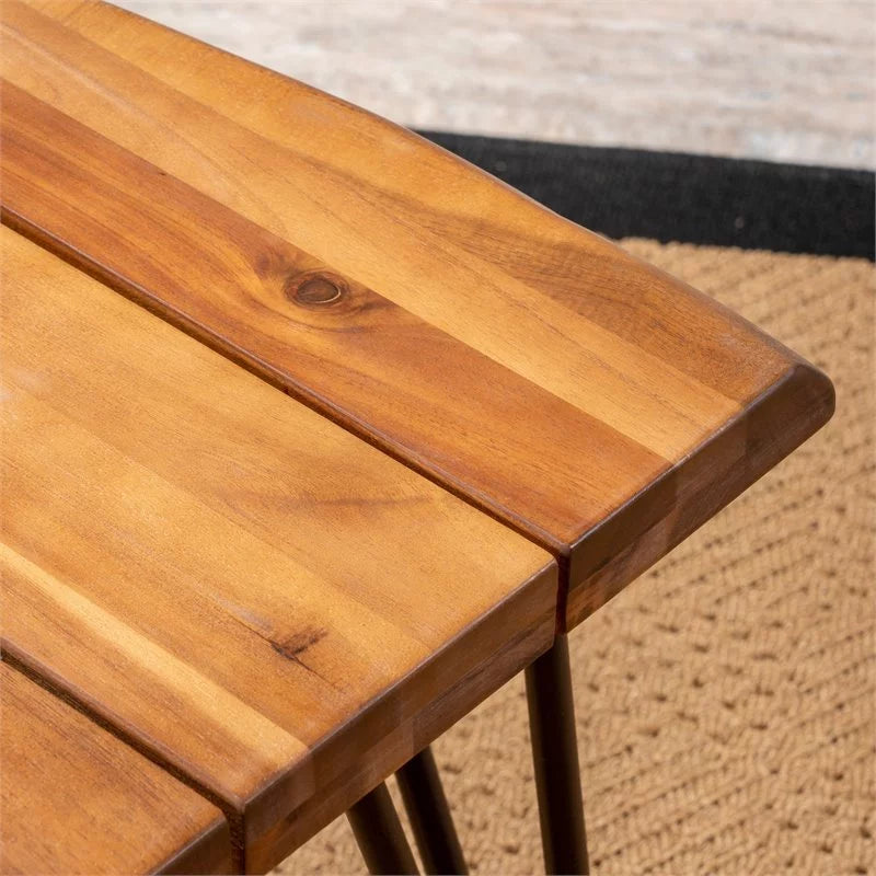 Acacia Wood Outdoor Side Tables Set of 2 A9956