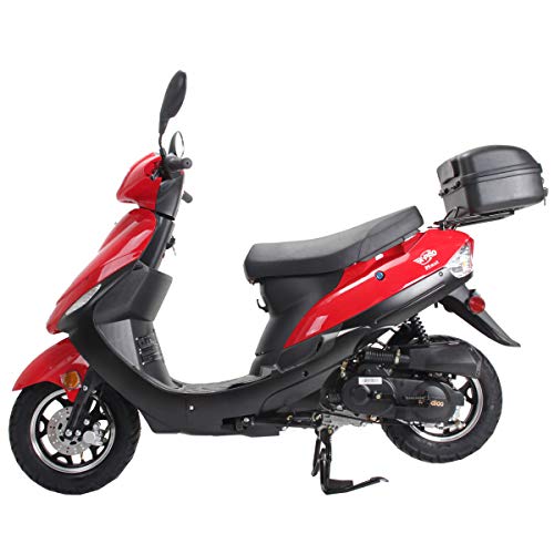 50 Gas Moped with 10" Aluminum Wheels, Rear Trunk, Electric/Kick Start, Black P288812