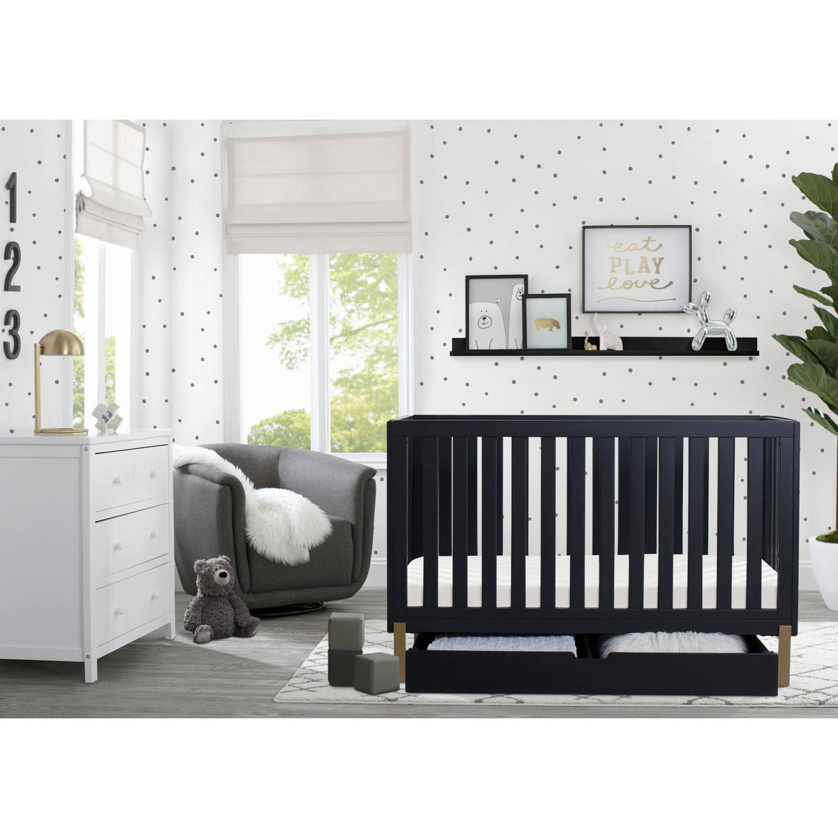 Midnight 4-in-1 Convertible Crib with Roll-Out Storage N4581