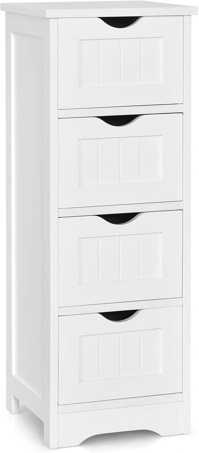 White 4 Drawer Wooden Bathroom Floor Cabinet T56782