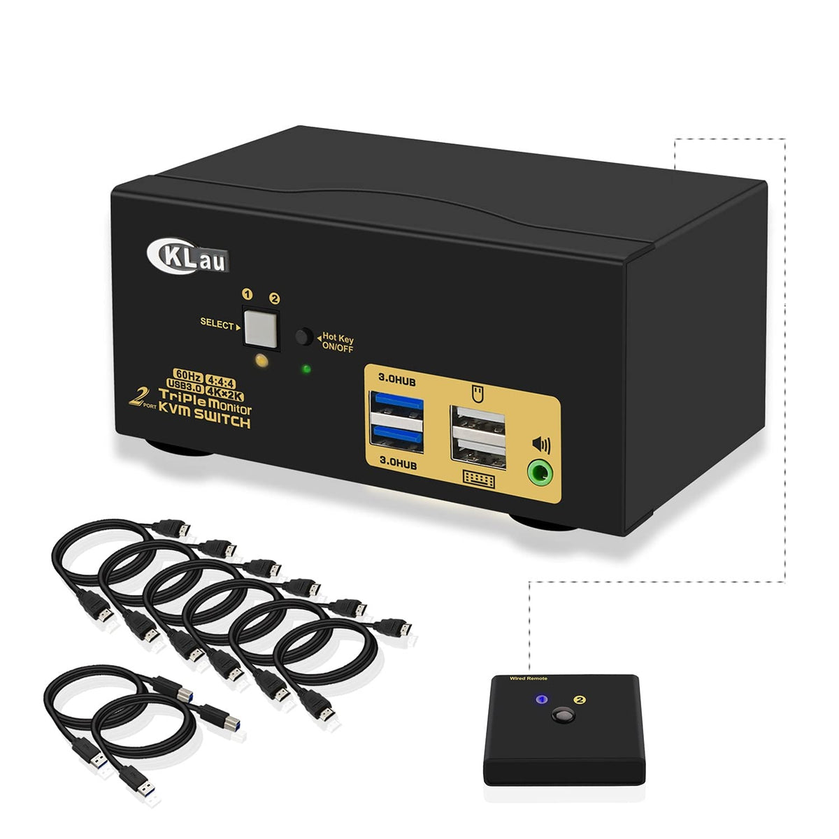 2 Port 3 Monitor KVM Switch HDMI with Audio K1485