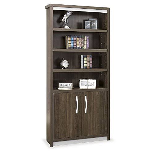 Six Shelf Bookcase with Doors Walnut Laminate Silver Laminate I359