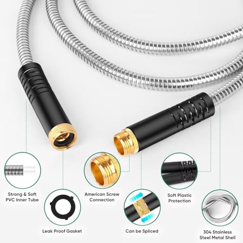 50ft Heavy Duty Stainless Steel Garden Hose with 10 Nozzles G17231