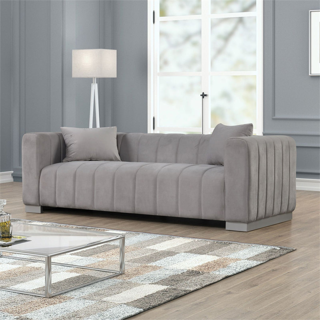 3-PC Velvet Sofa and 2 Armchairs Set Light Gray S12720
