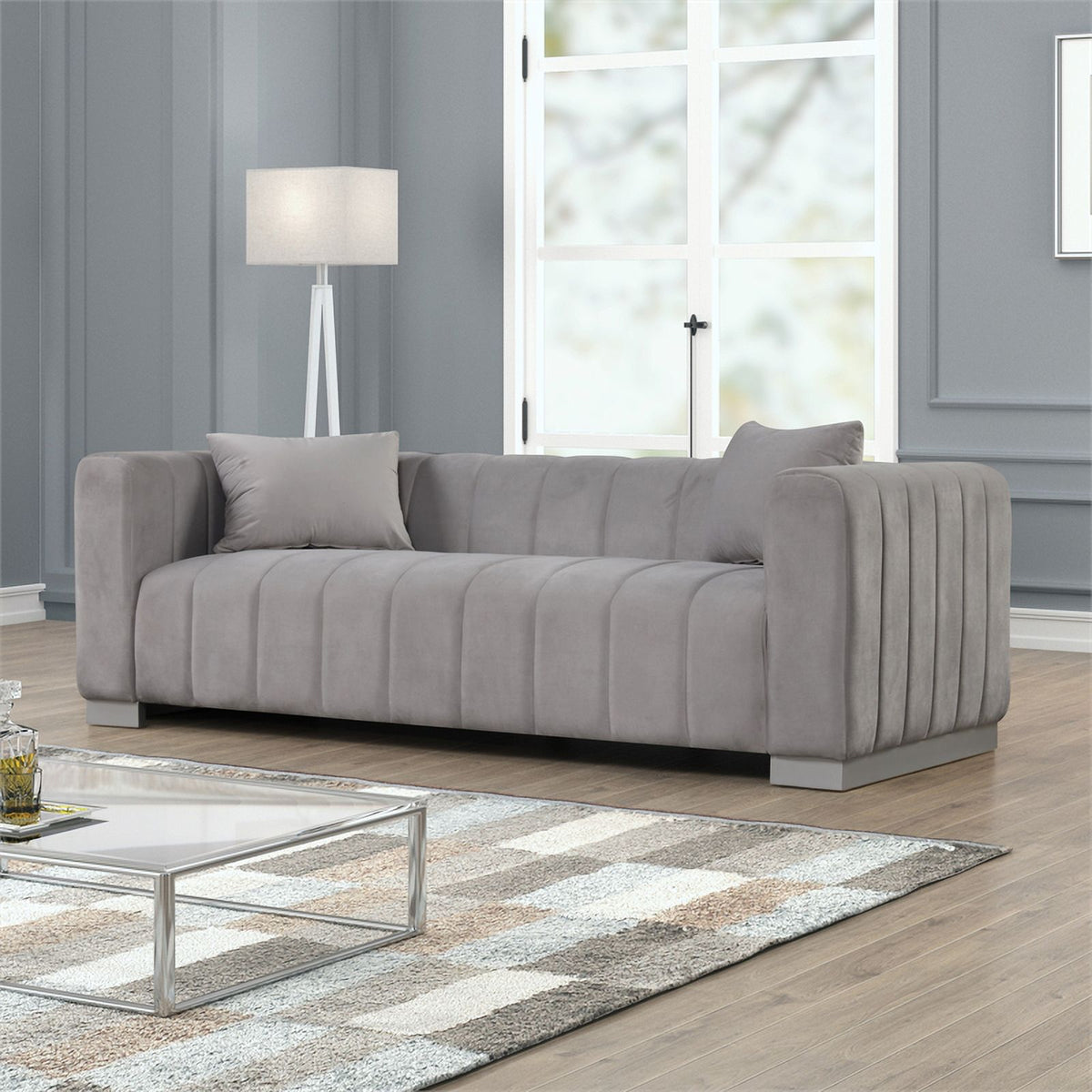 3-PC Velvet Sofa and 2 Armchairs Set Light Gray S12720