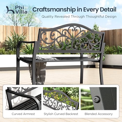 43 Inch Cast Iron Steel Frame Outdoor Garden Bench H641877