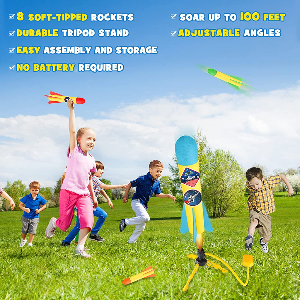 Terra Toy Rocket Launcher, 2 Launchers & 8 Foam Rockets, Outdoor Toy X75370