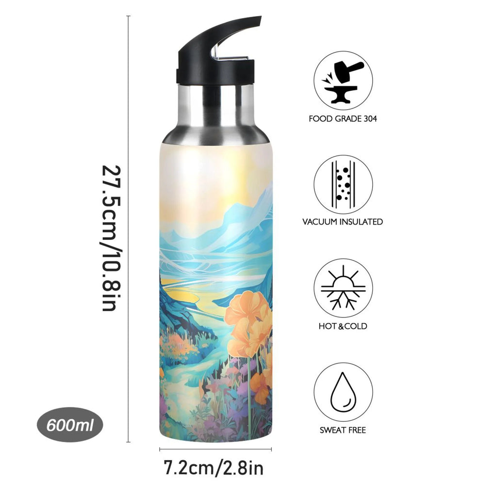 Blue Stainless Steel Insulated Water Bottle with Straw Lid I1294