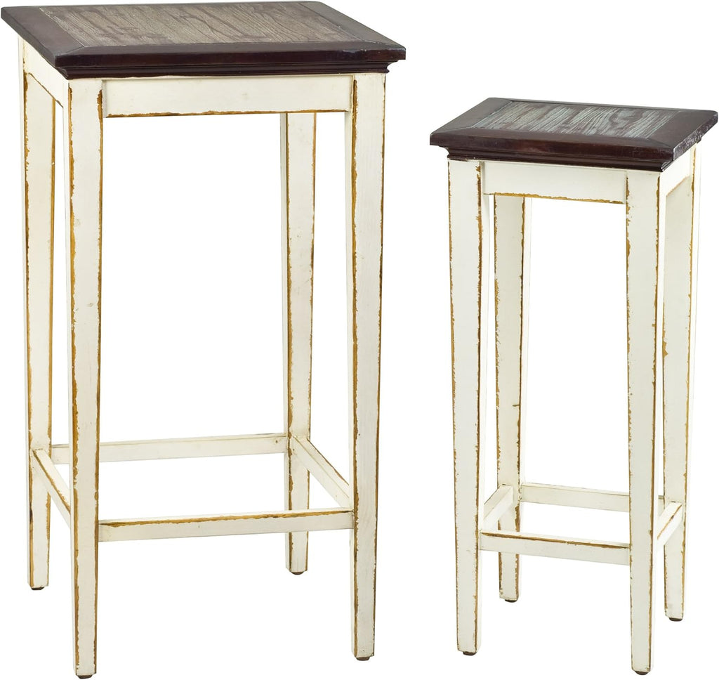 Antiqued White and Dark Brown Nesting Tables J2666