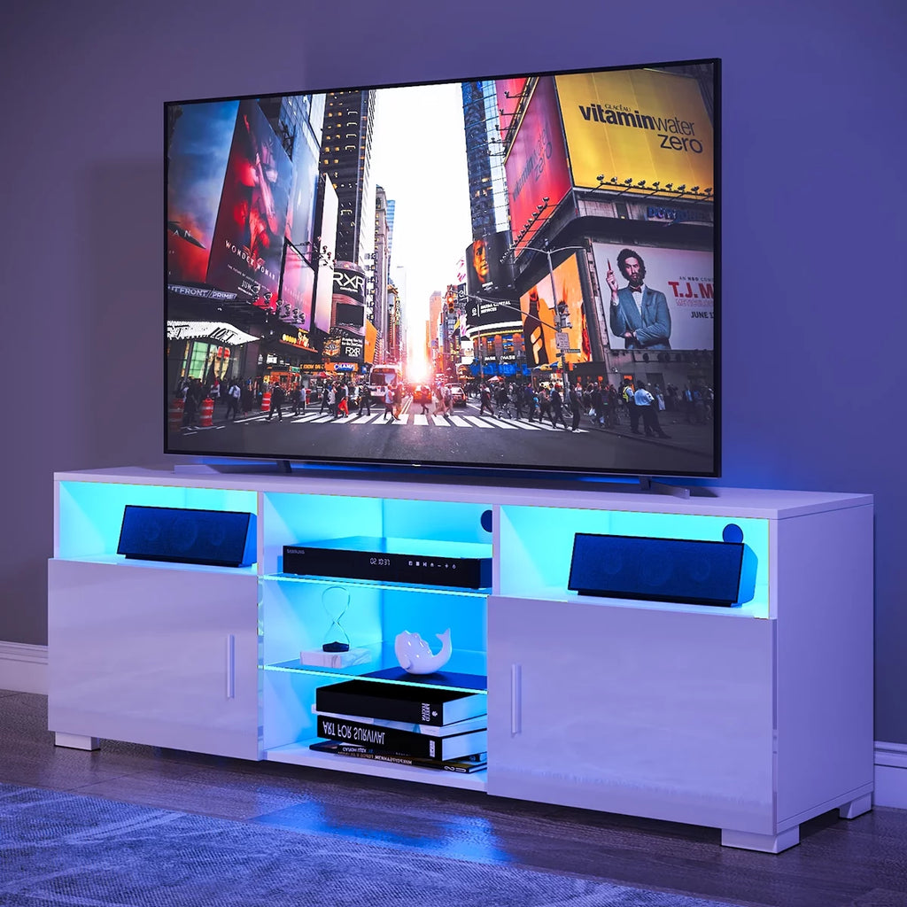 LED TV Stand with 2 Doors and Glass Shelf N5479