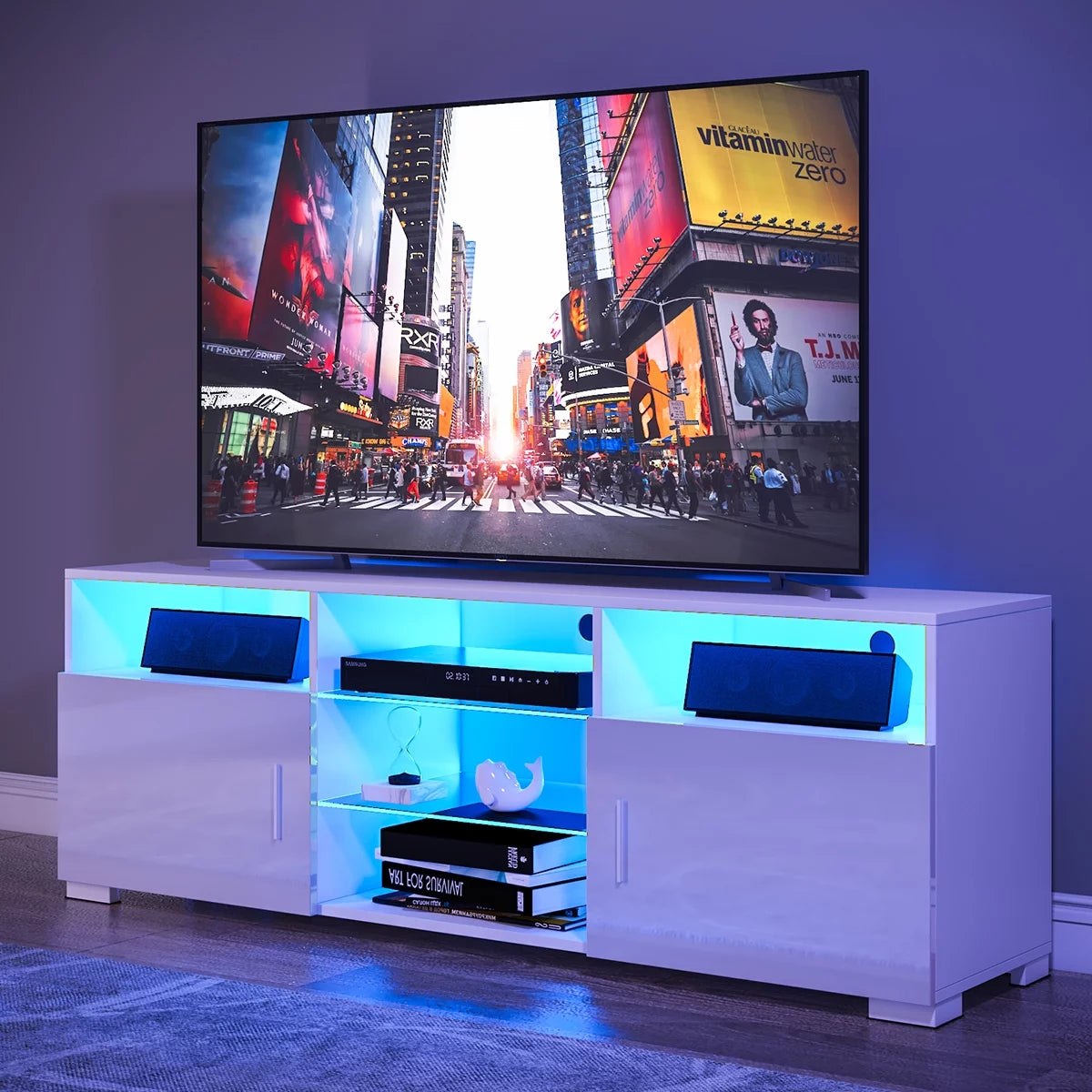 LED TV Stand with 2 Doors and Glass Shelf N5479
