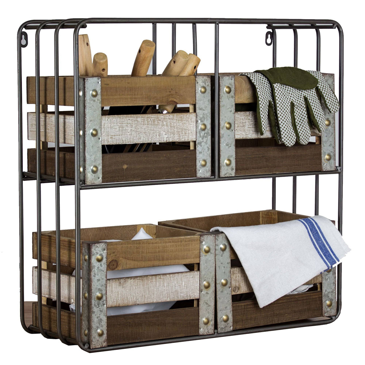 Farmhouse Shelf Organizer with Storage Bins K16550