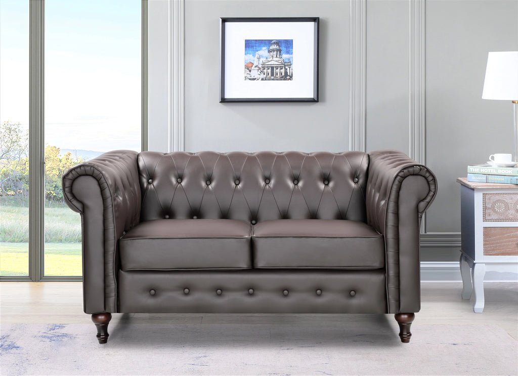 Brown Faux Leather Loveseat X96593