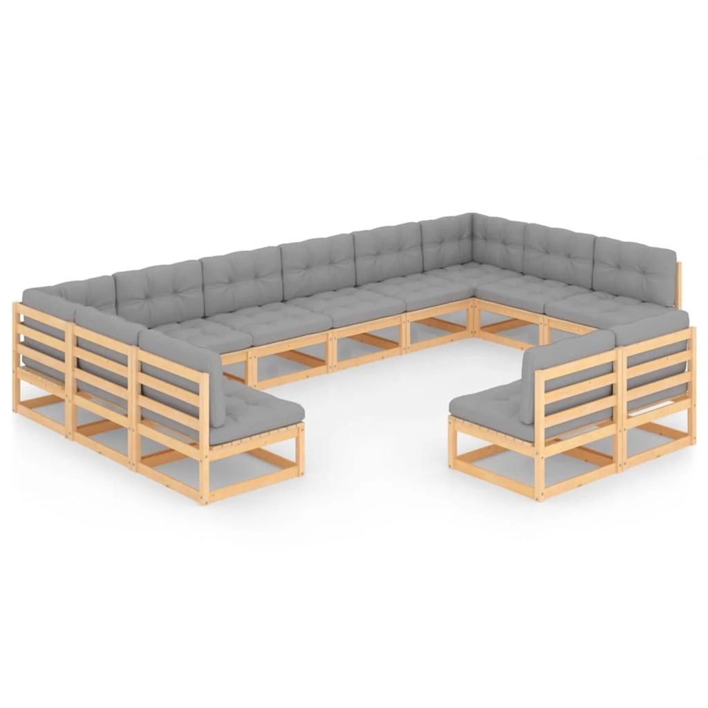 12 Piece Gray Cushioned Pinewood Sectional Outdoor Furniture Set L673501