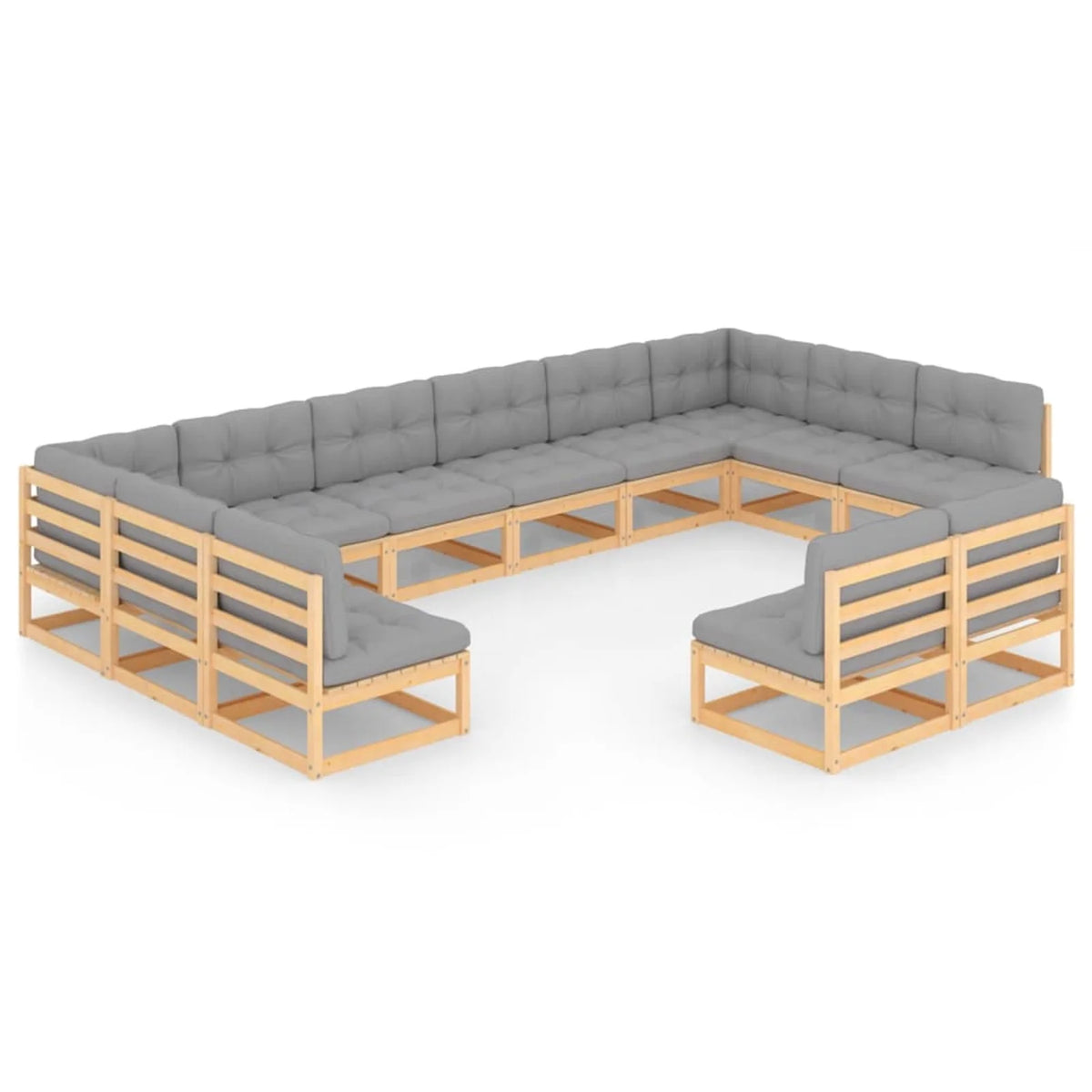 12 Piece Gray Cushioned Pinewood Sectional Outdoor Furniture Set L673501