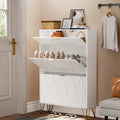 White Slim Shoe Cabinet Flip Down Drawers M8735