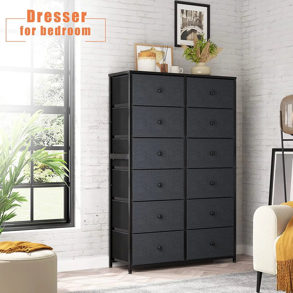12 Drawer Fabric Dresser with Wood Top and Metal Frame P244440