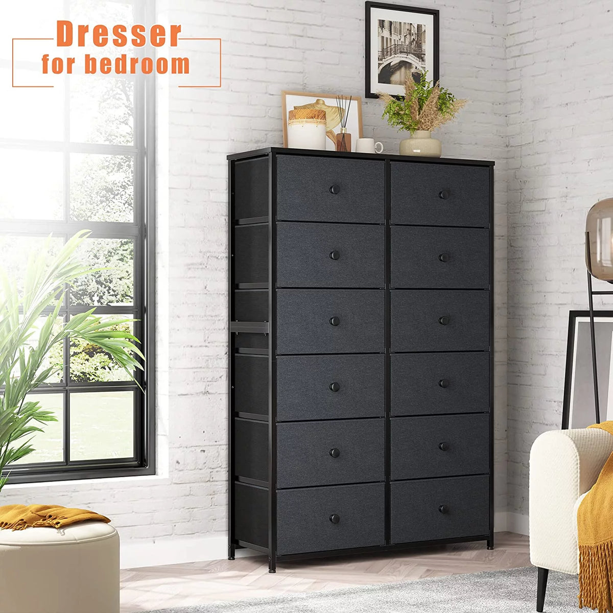 12 Drawer Fabric Dresser with Wood Top and Metal Frame P244440