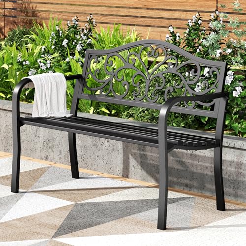 43 Inch Cast Iron Steel Frame Outdoor Garden Bench H641877