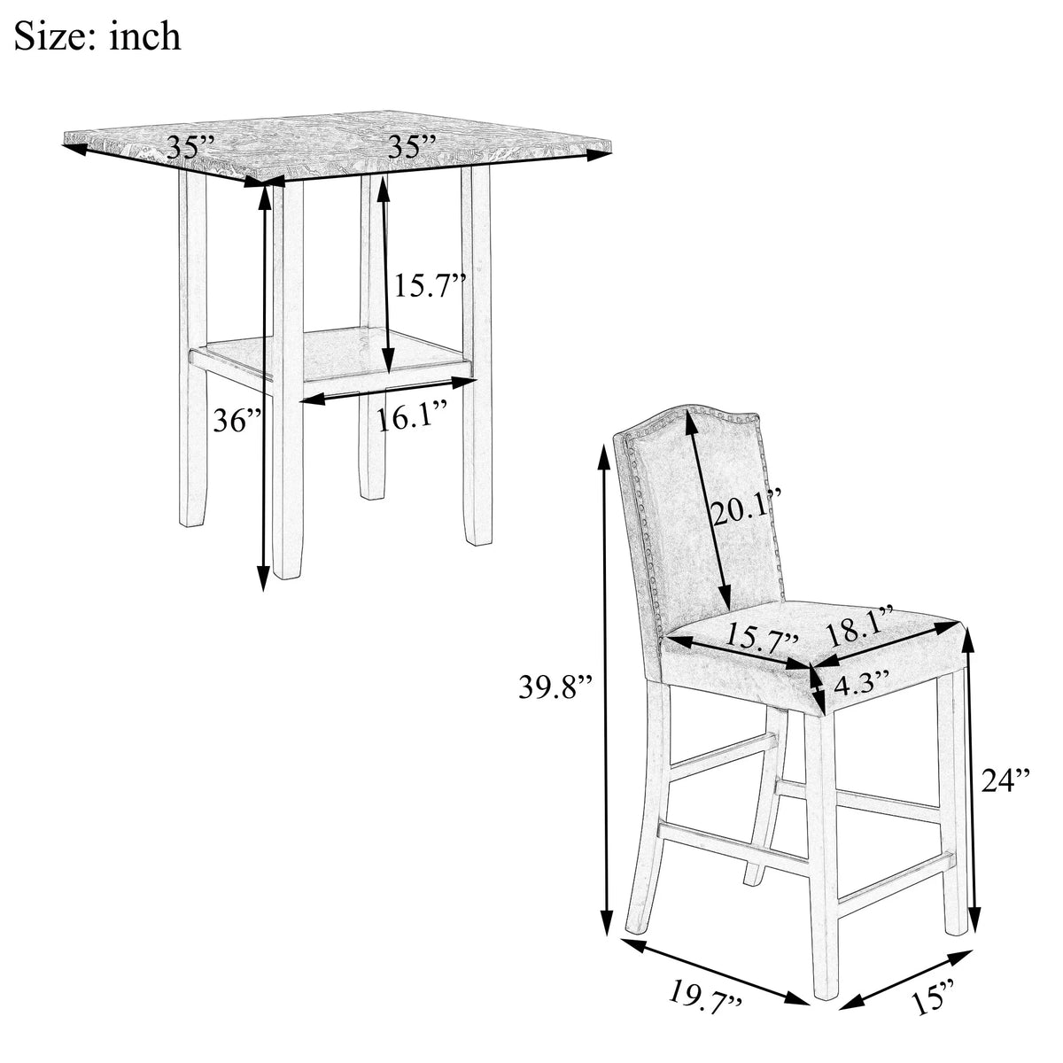 5 Piece Dining Set with 4 Chairs X7027