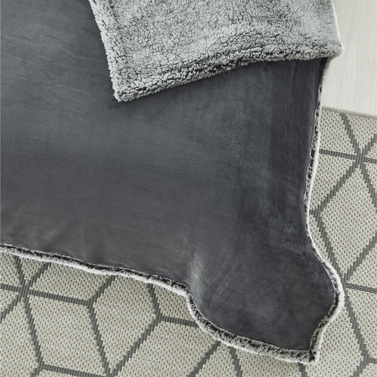 Flannel Reversible Sherpa Throw Blanket 90"x 90" Dark Grey N7963
