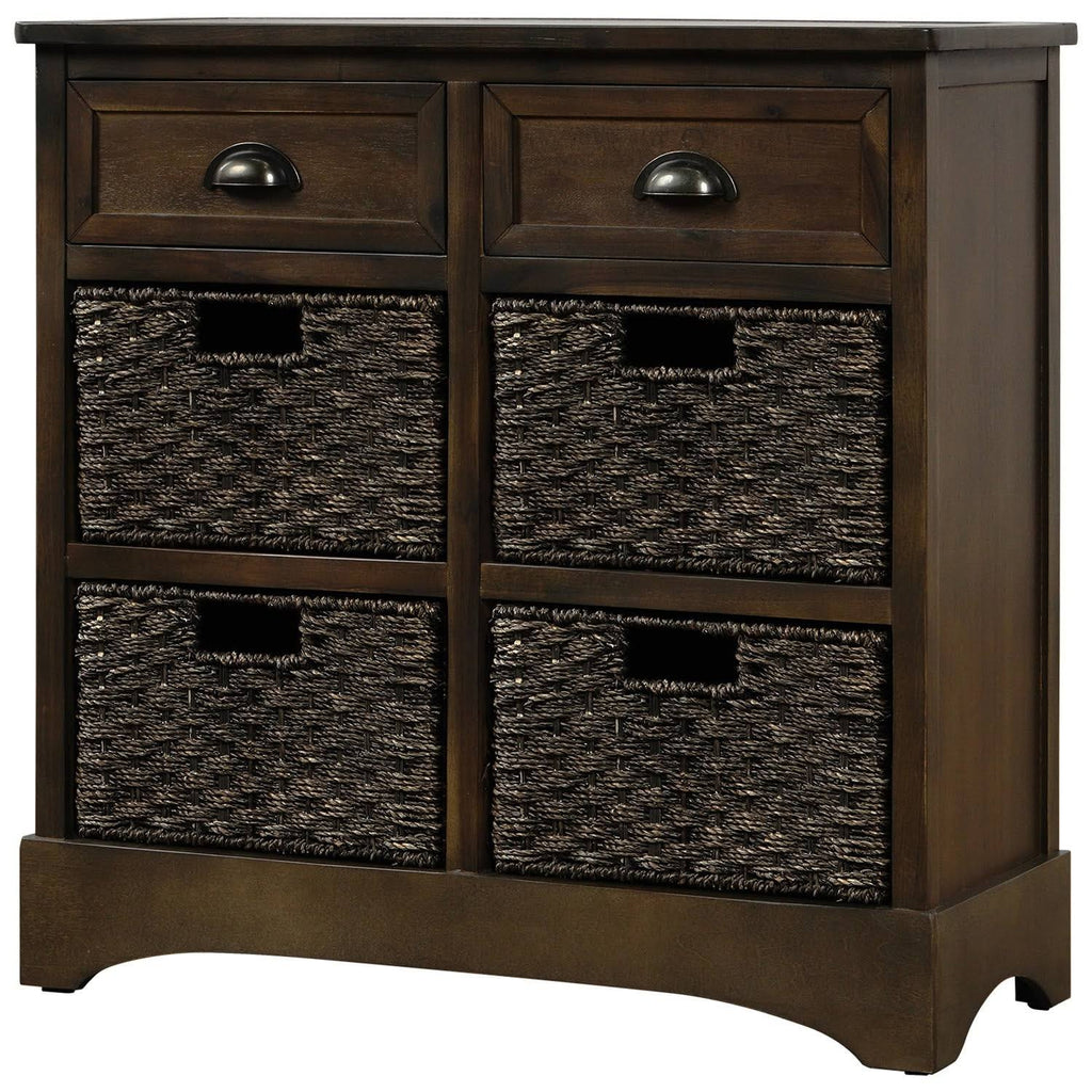 Rustic Storage Cabinet with 2 Drawers and 4 Fabric Basket N849955