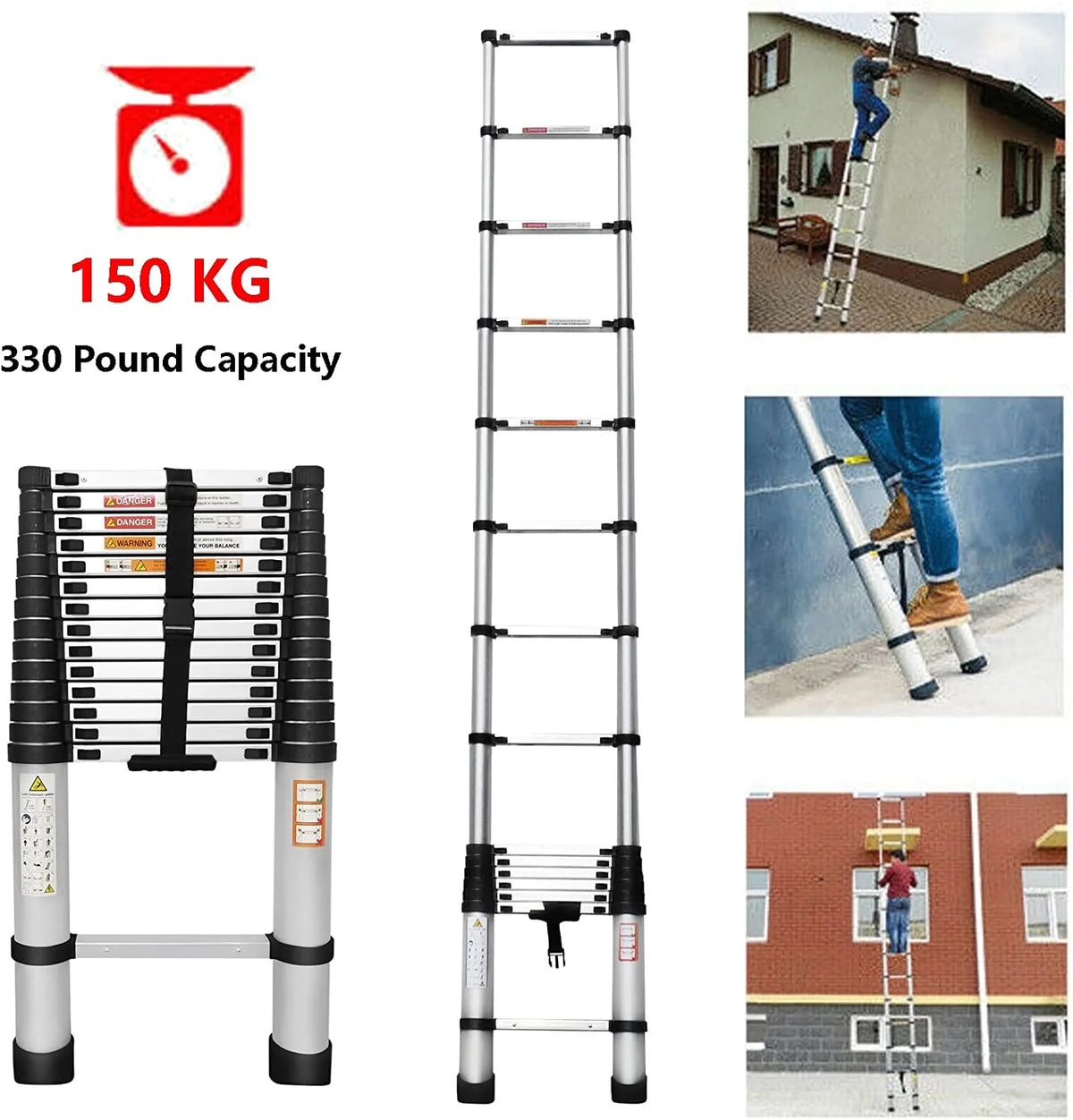 Telescoping Ladder 14FT Aluminum Folding Ladder 330lb Capacity N92776