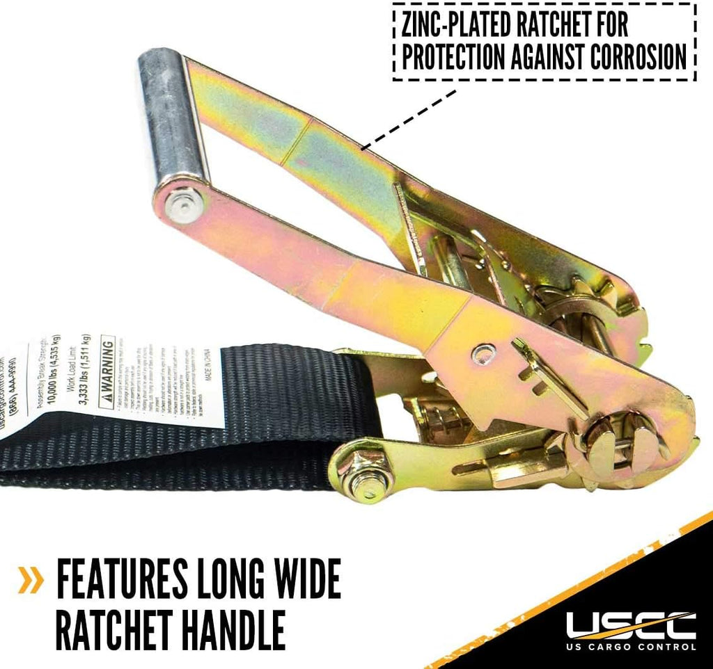 Black 2 Inch x 18 Foot Ratchet Straps with Double J Hooks, 4 Pack C525
