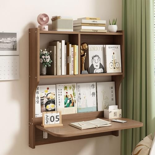 Brown Wall Mounted Drop-Leaf Table with Storage Shelves R160621