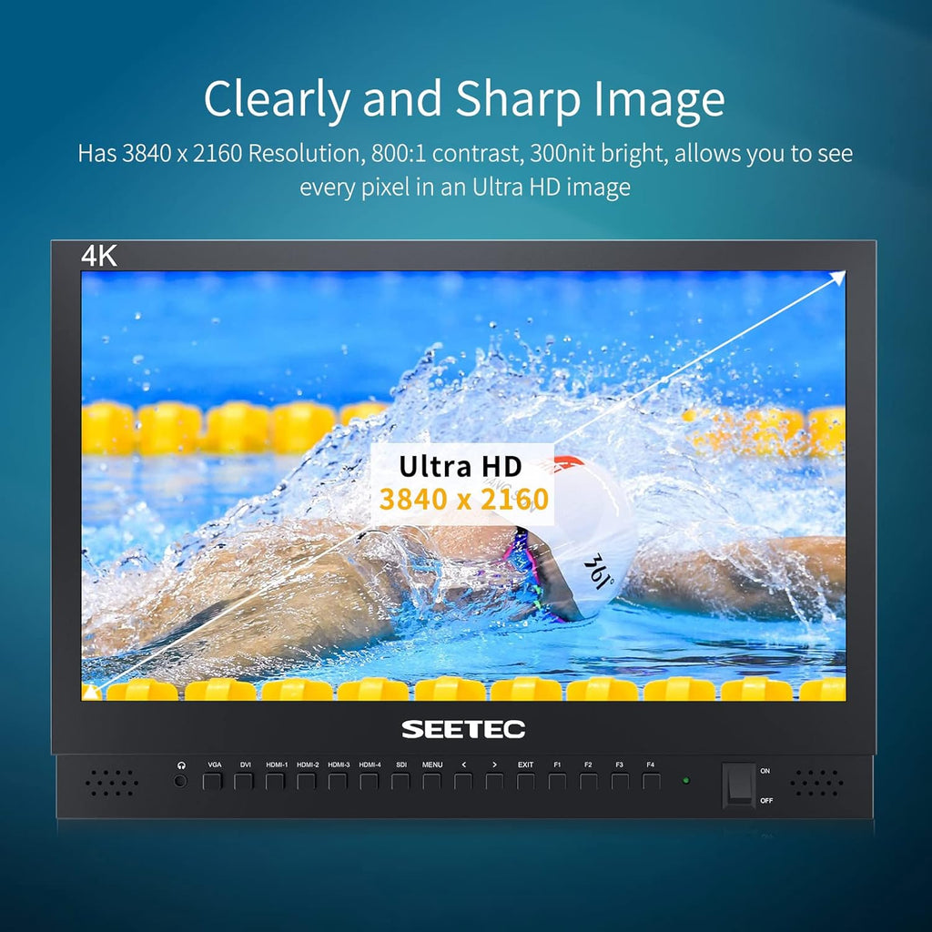 15.6 Inch Broadcast LCD Monitor with IPS UHD 3840x2160 SDI Input and Output 4xHDMI Inputs Quad Split Display T1874