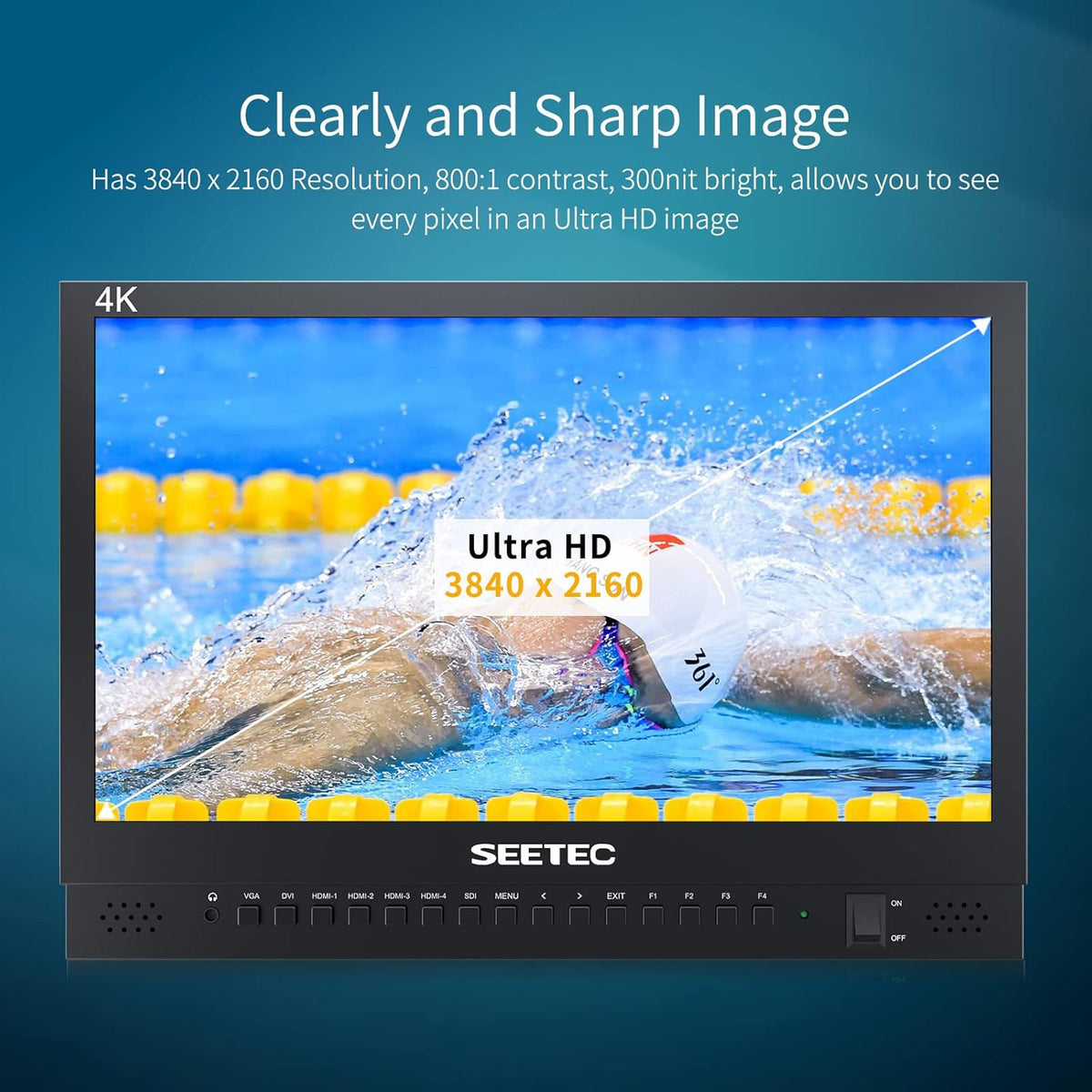 15.6 Inch Broadcast LCD Monitor with IPS UHD 3840x2160 SDI Input and Output 4xHDMI Inputs Quad Split Display T1874
